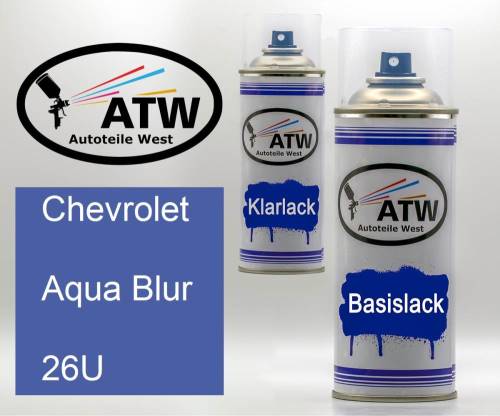 Chevrolet, Aqua Blur, 26U: 400ml Sprühdose + 400ml Klarlack - Set, von ATW Autoteile West.